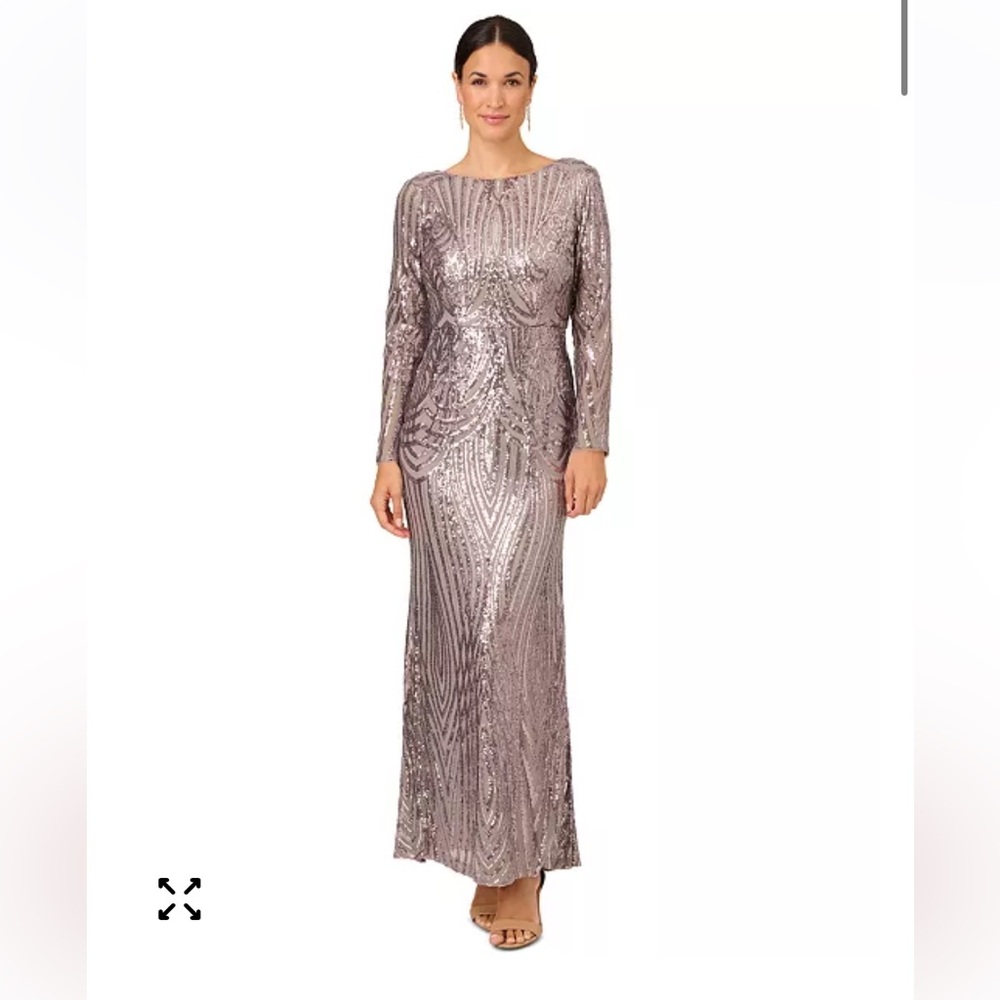Papell Boutique Silver Long Sleeve Dress